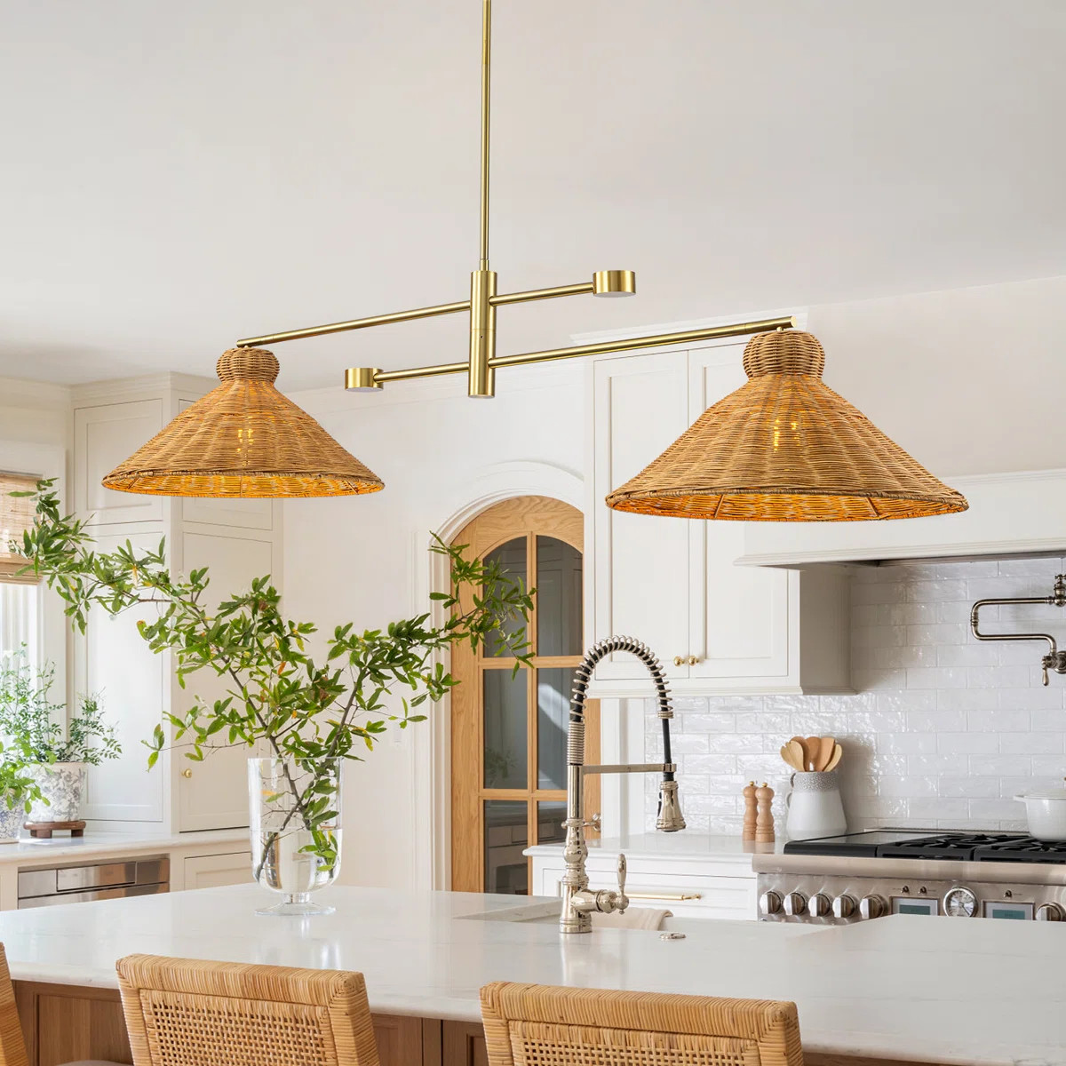2-Light Linear Pendant With Organic Rattan Shades | Wayfair North America