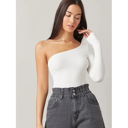 Sexy Womens Ladies Basics One Shoulder Rib knit Tops S221101X White | Walmart (US)