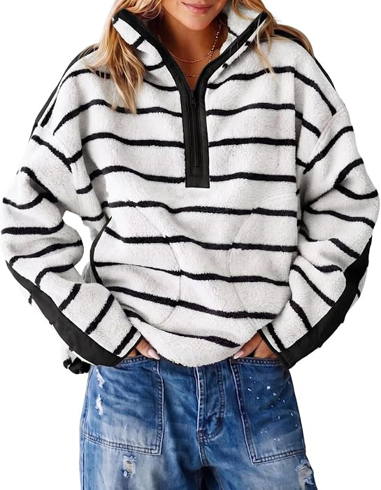 Fisoew Womens Fleece Sweatshirt Quarter Zip Pullover Winter Warm Coats | Amazon (US)