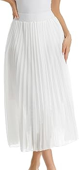 Womens Chiffon High Waist Skirt Pleated A-Line Swing Elastic Shirring Midi Length | Amazon (US)