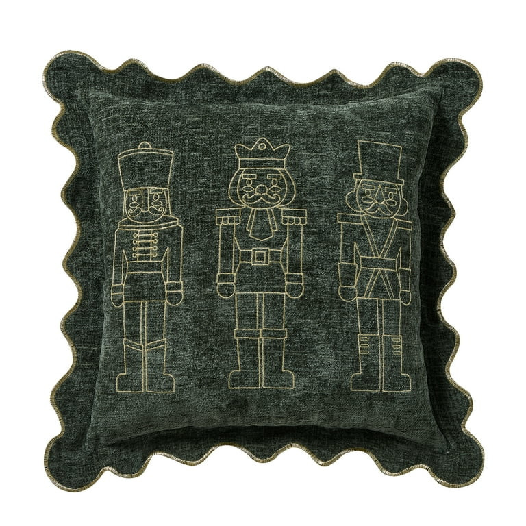 My Texas House 18" x 18" Green Nutcracker Chenille Holiday Decorative Pillow | Walmart (US)