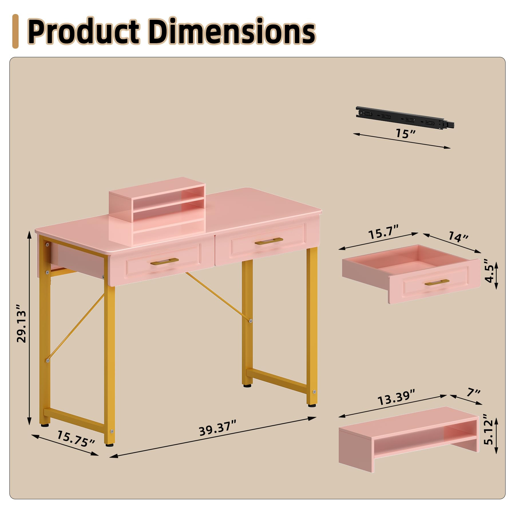 WESTREE Vanity Desk with 2 Drawers and Storage Shelf, Modern Makeup Table with Glossy Desktop, Go... | Amazon (US)