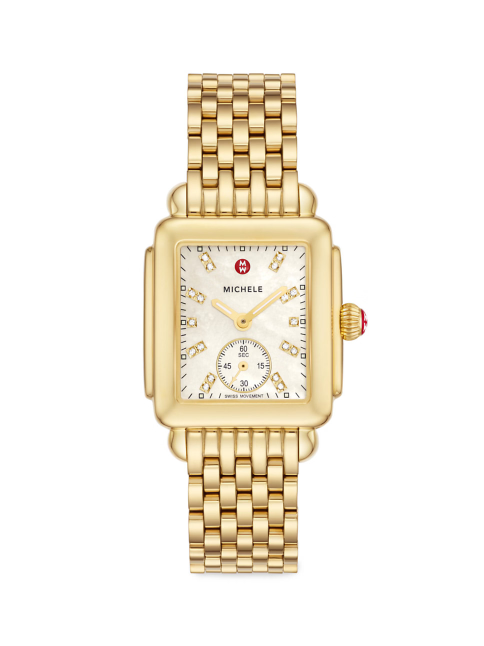 Michele White Mother-Of-Pearl Goldtone Chronograph 0.08 TCW Diamond Bracelet Watch | Saks Fifth Avenue