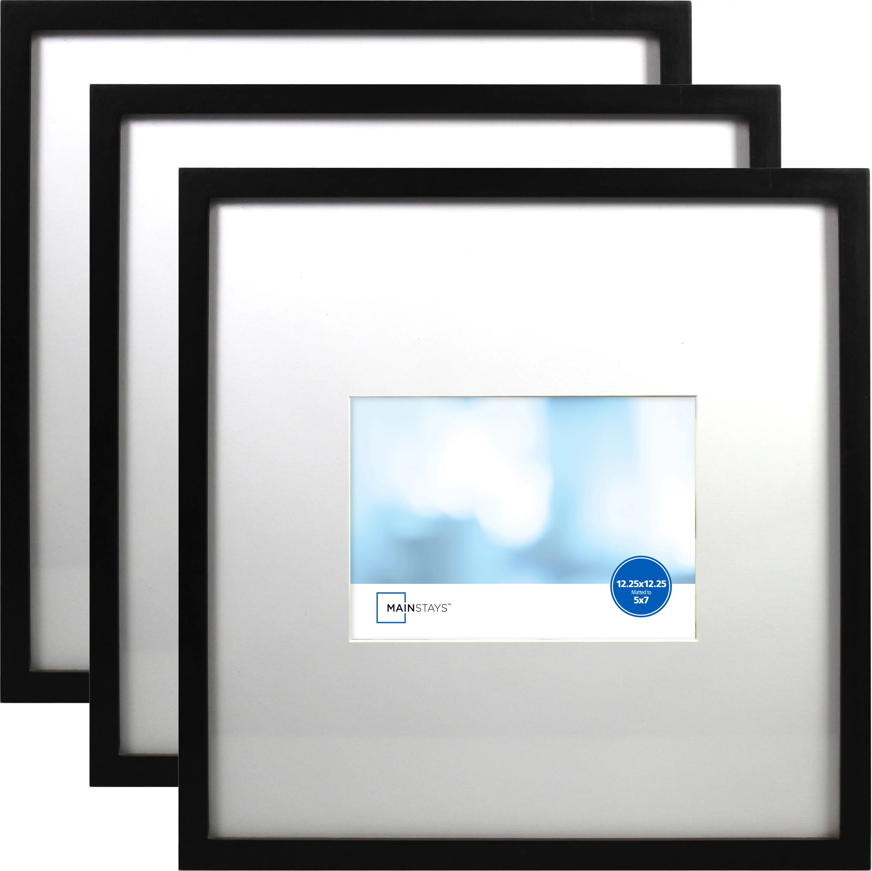 Mainstays 13" x 13" Matted to 7" x 5" Linear Frame, Black, 3-Pack | Walmart (US)
