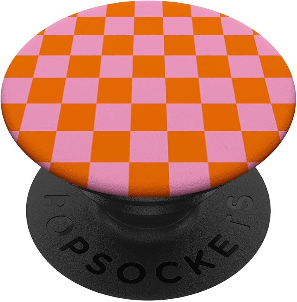 Pink and Orange Checkered Checkerboard Pattern PopSockets Swappable PopGrip | Amazon (US)
