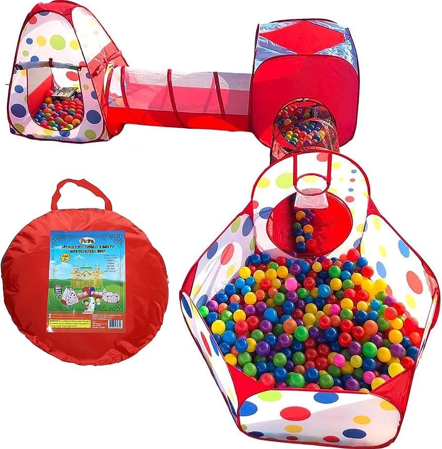 Playz 5-Piece Kids Play Tents Crawl Tunnels and Ball Pit Popup Bounce Playhouse Tent with Basketb... | Amazon (US)
