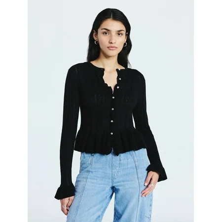 Scoop Women s and Women s Plus Peplum Ruffle Cardigan Sweater Lightweight Sizes XS-4X | Walmart (US)