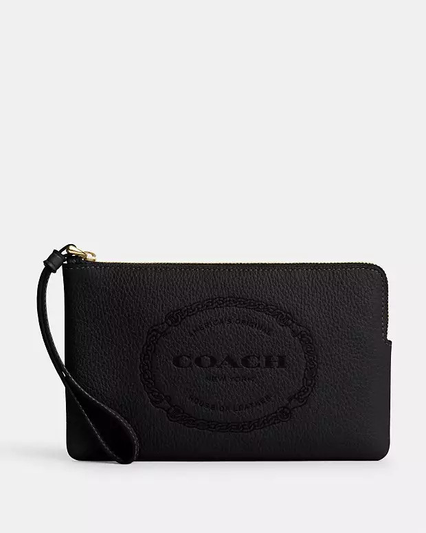 Large Corner Zip Wristlet With Coach Heritage | Coach Outlet US