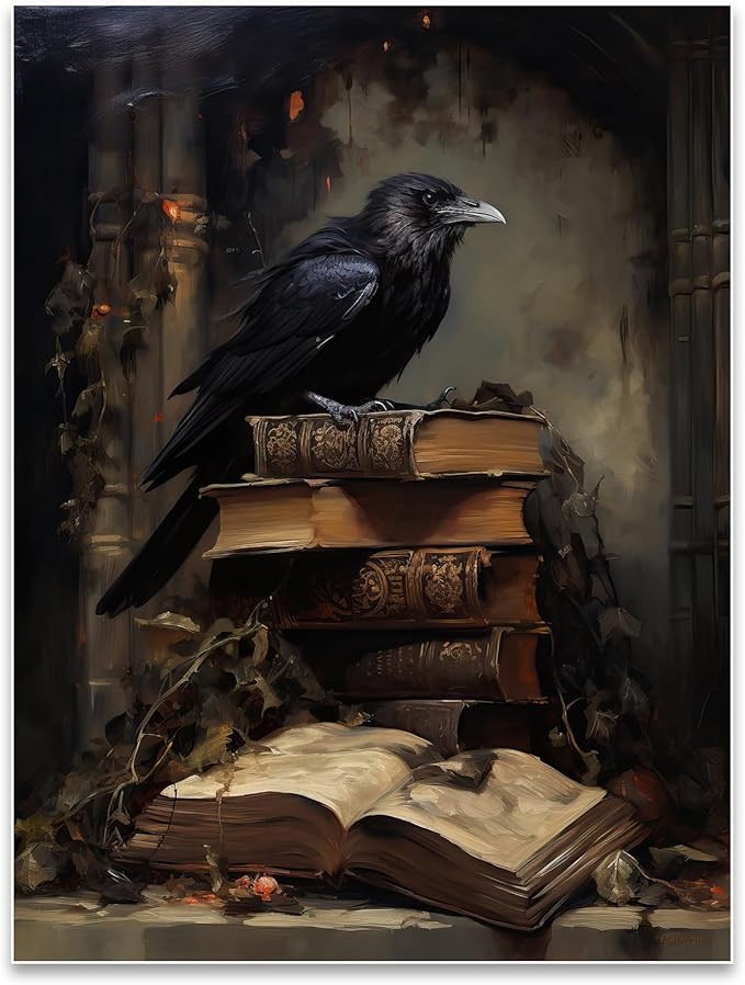 Dark Academia Decor Halloween Ghost Poster Gothic Raven Wall Art 12X16 Unframed Raven Painting Cr... | Amazon (US)
