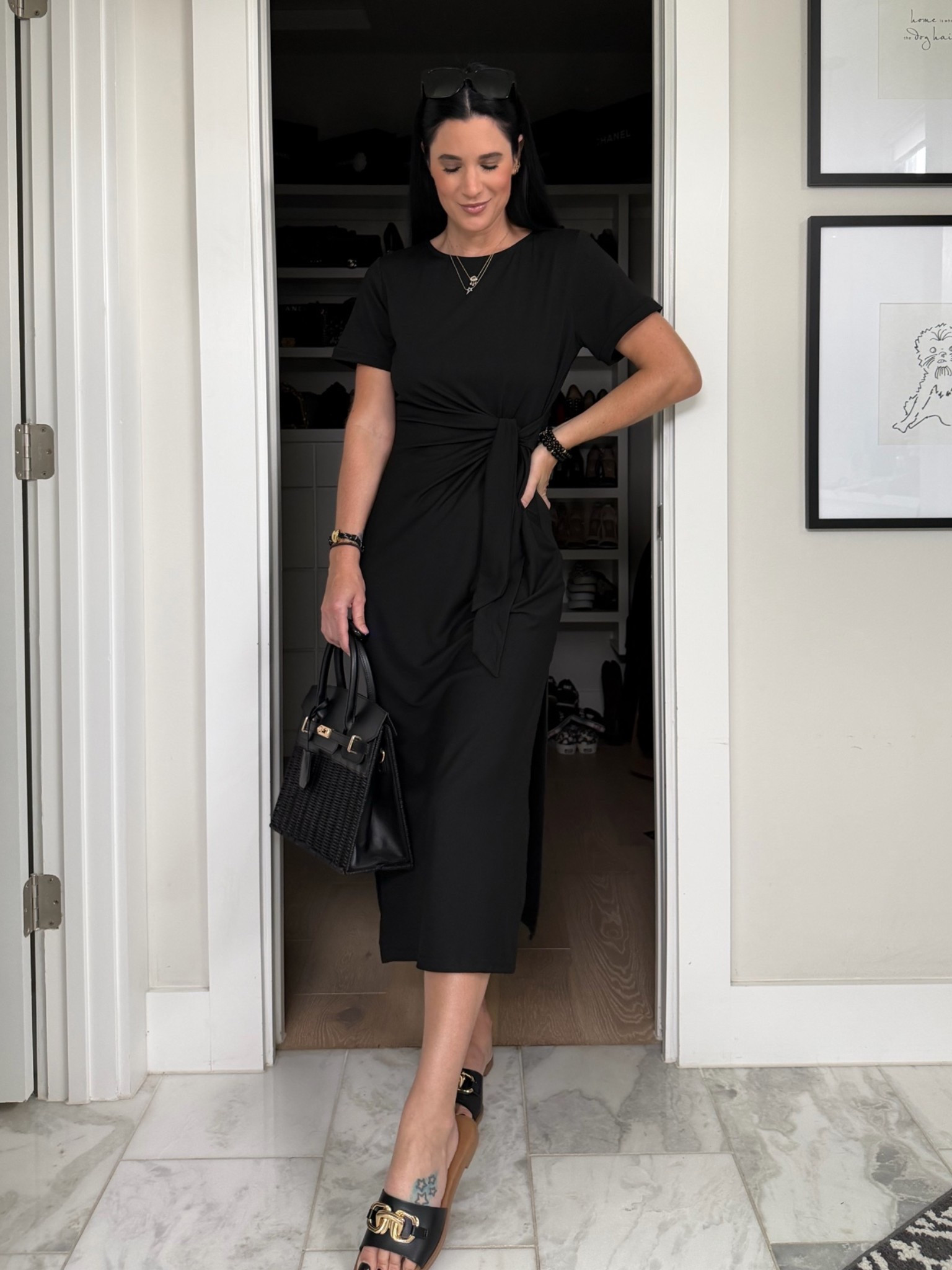 In love with this black midi dress! I’m wearing a size small. 

Use code 20ASHLEY for 20% off my Lisi Lerch bag.