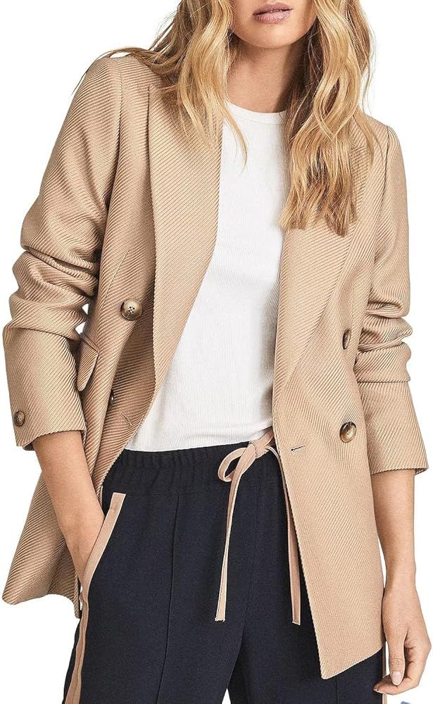 Womens Casual Blazers Open Front Long Sleeve Double Breasted Twill Blazer Work Office Jackets | Amazon (US)