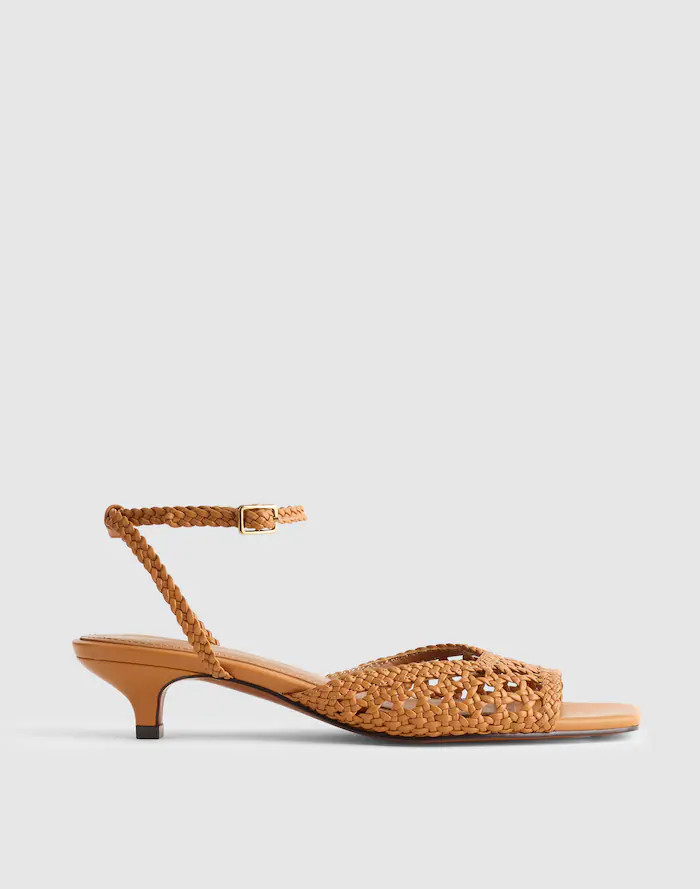 The Tyra Ankle-Strap Kitten-Heel Sandal in Woven Leather | Madewell