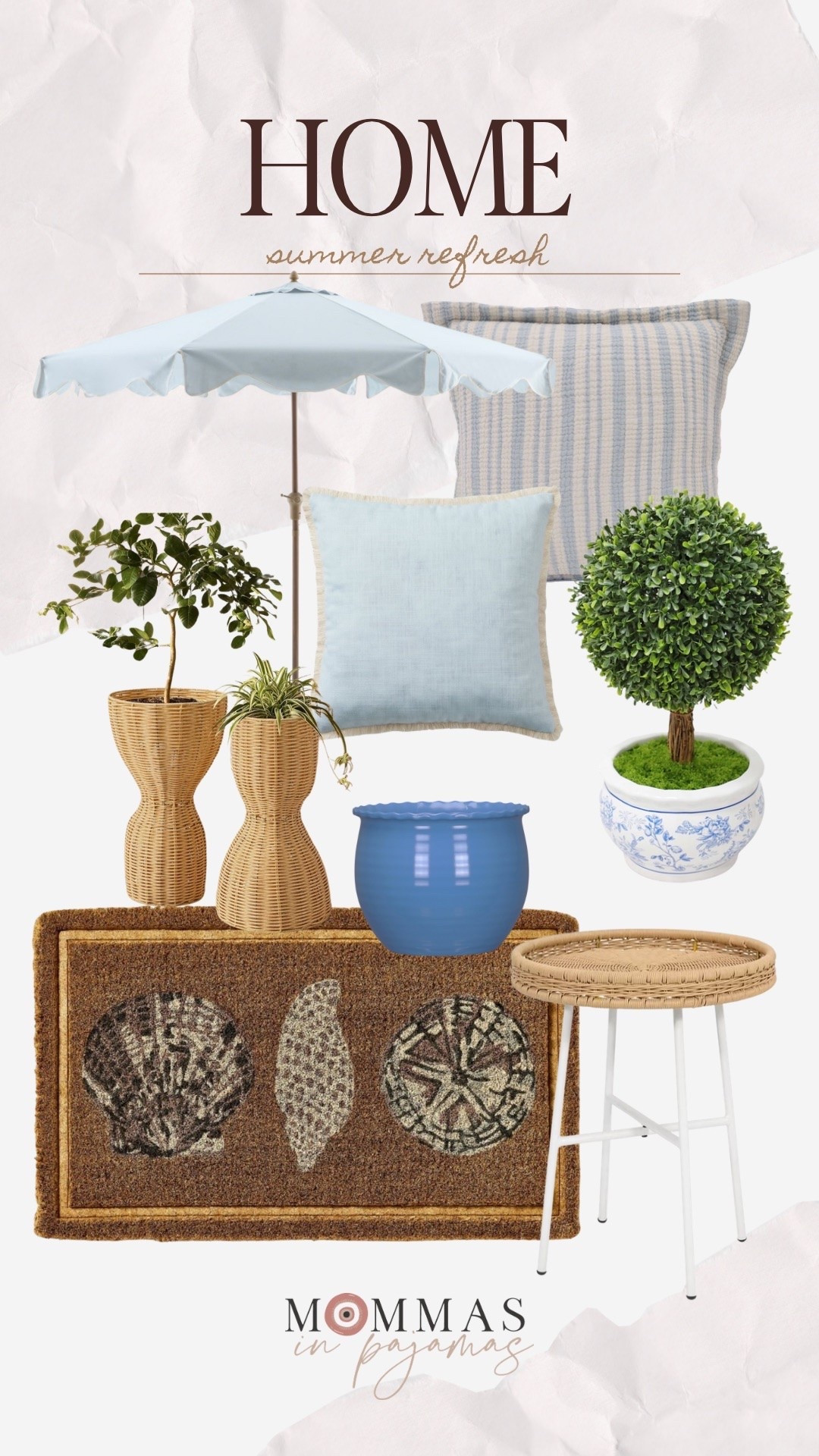 How freaking cute is this seashell rug from @Target?? I’m completely obsessed with this look for a summertime patio refresh. I chose shades of blue to go with the coastal vibes and to go with the upcoming 4th of July holiday. 

I cannot believe it’s officially summer, I hope time starts to slow down a bit, because I need all the time in the patio while the weather is gorgeous. 
Seashell rug, rattan planter, blue and white outdoor throw pillow, small topiary ball

#LTKSeasonal #LTKHome #LTKmomlife