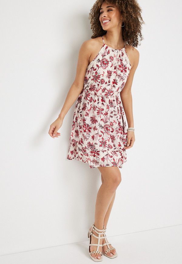 Floral Tiered Halter Dress | Maurices