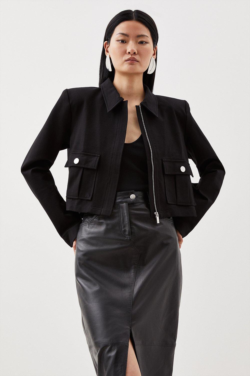 Ponte Pocket Detail Crop Blazer | Karen Millen US