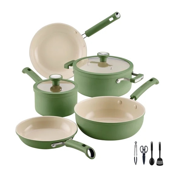 Farberware TrueCook 12pc Ceramic Cookware Set, Dishwasher and Oven Safe, Green | Walmart (US)