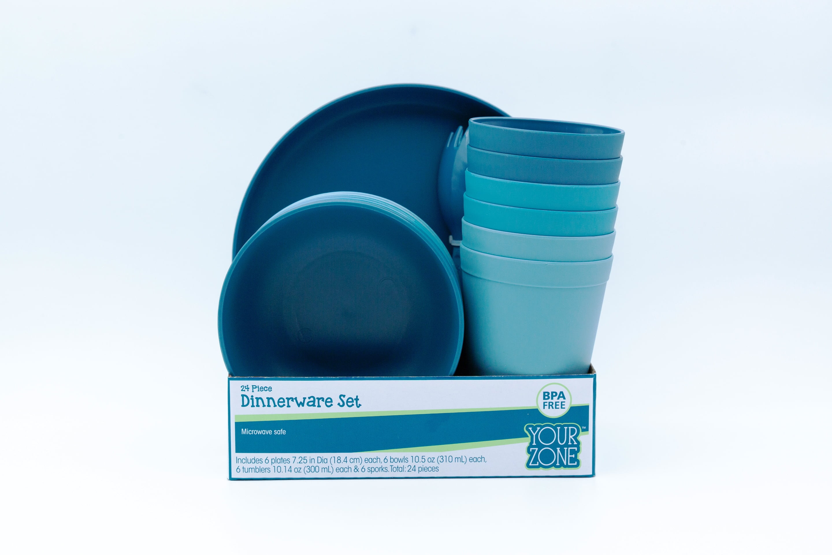 Your Zone Plastic Round 24-Pc Dinnerware Set – 3 Assorted Blue Colors | Walmart (US)