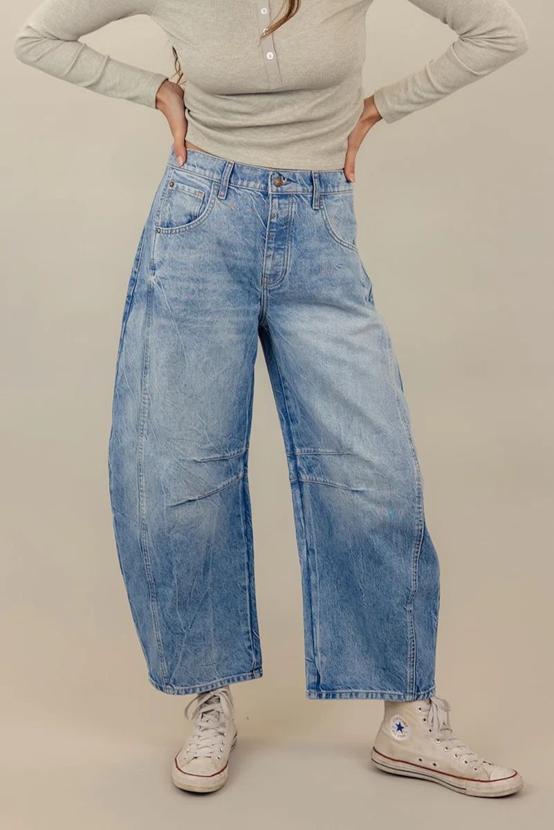 Free People Good Luck Mid Rise Barrel Jeans | Roolee