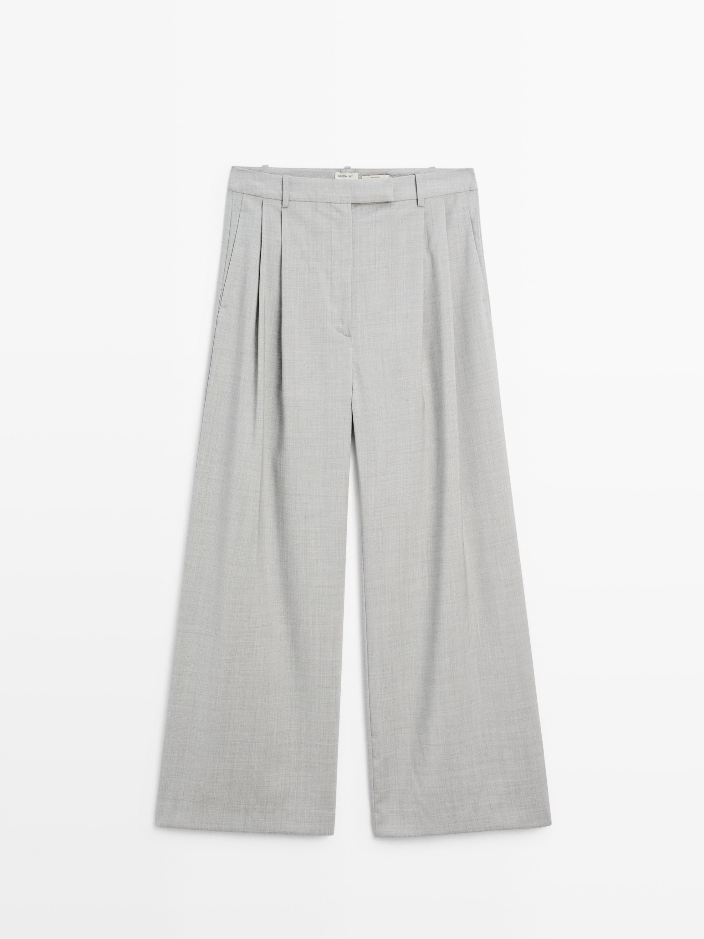 Pantalon large à pinces 100 % laine - Studio | Massimo Dutti FR