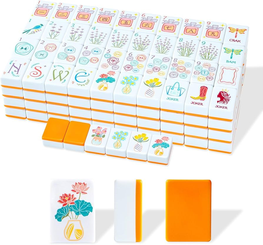 American Mahjong Tile Set, 160 Orange Engraved Melamine Mahjong Tiles with Mahjong Tile Bag and M... | Amazon (US)