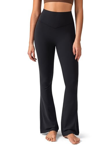 Colorfulkoala No Front Seam Flare Leggings Dreamlux High-Waisted Workout Yoga Pants for Women 29.5" Inseam(S, Black) | Amazon (US)