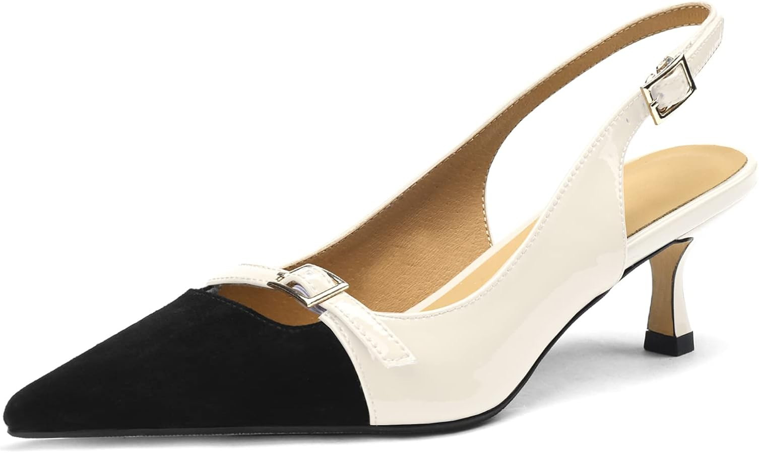 Lutalica W Women's Fashion Pointed Toe Patent Leather 5CM buckled Strappy Two-tone Low Kitten Hee... | Amazon (UK)