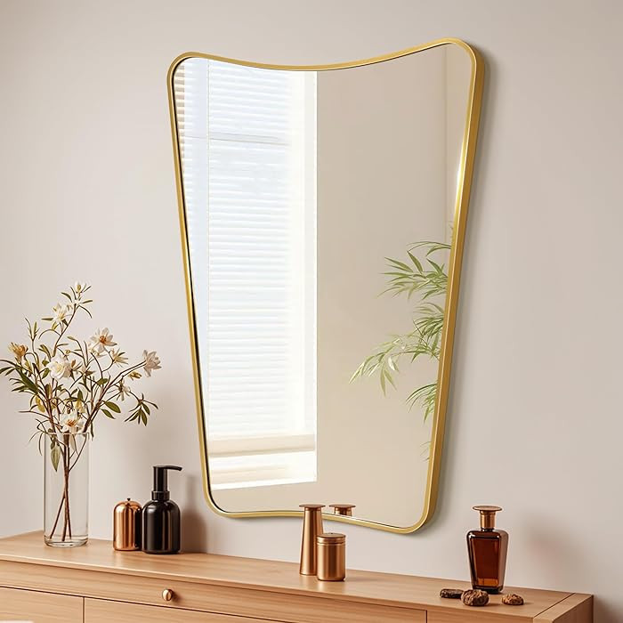 Bathroom Mirror- Irregular Wall Mirror Espejos Decorative 22"x30" Gold Aviation Aluminum Alloy Fr... | Amazon (US)