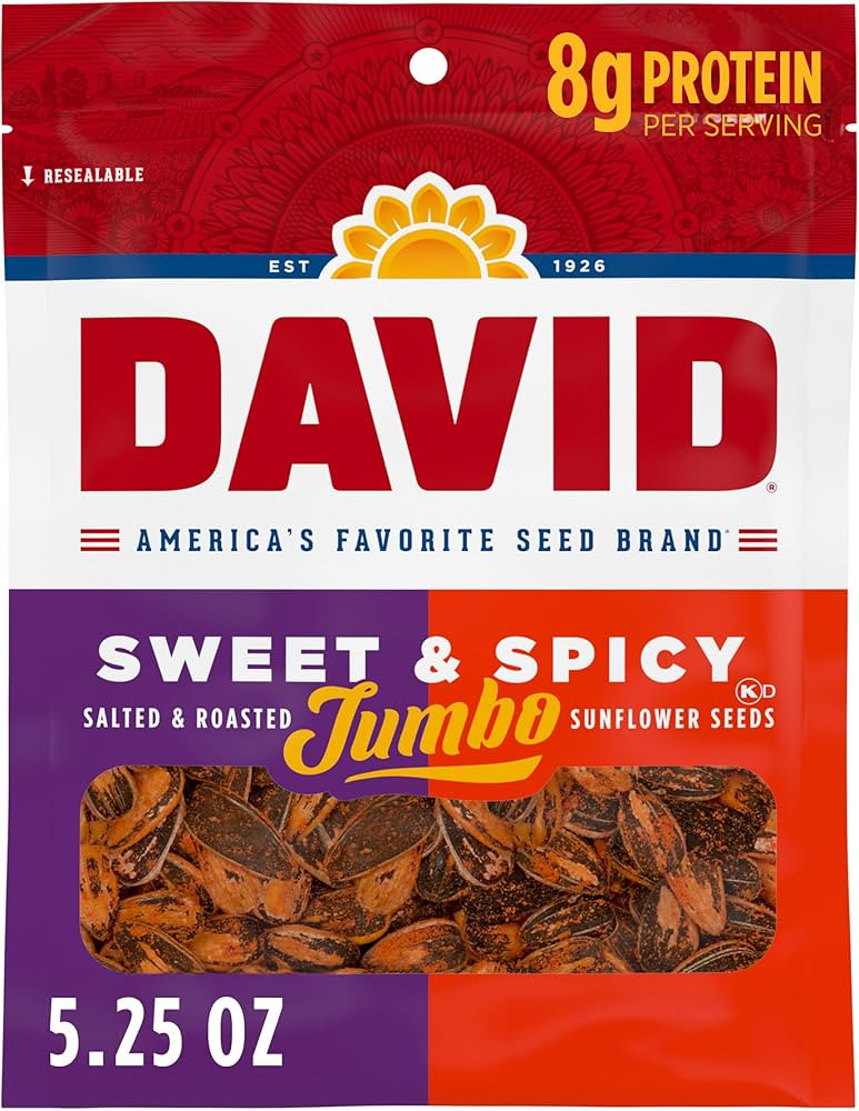 DAVID Jumbo Sunflower Seeds, Sweet and Spicy Flavor, Easter Basket Stuffer for Baseball Players, ... | Amazon (US)
