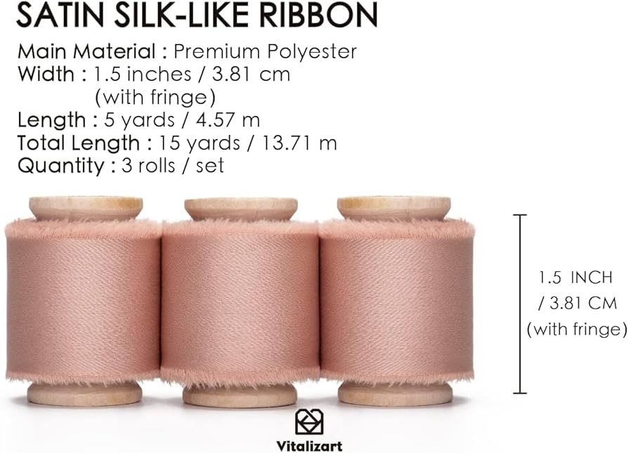 Vitalizart Pink Silk Satin Ribbon 1-1/2 inch x 15 Yard with Wooden Spool Rose Gold Handmade Fraye... | Amazon (US)
