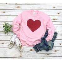 Womens Valentine's Sweatshirt - Glitter Heart Tee Women's Shirt, Love Sweatshirt, Day Sweater | Etsy (US)