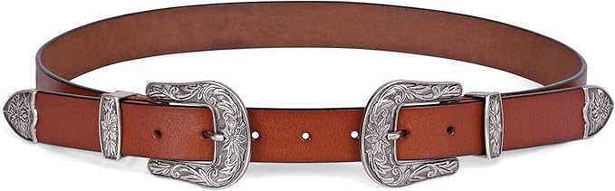 Women Leather Belts Ladies Vintage Western Design Black Waist Belt for Pants Dresses | Amazon (US)