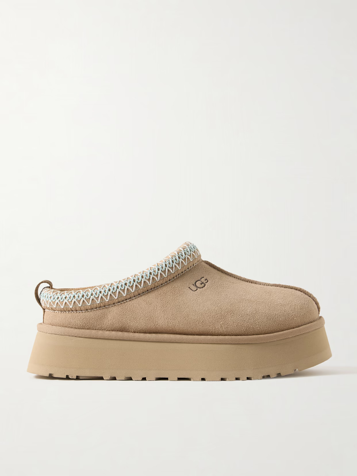 UGG - Tazz Wool-blend Fleece-lined Embroidered Suede Platform Slippers - Neutrals | NET-A-PORTER (US)