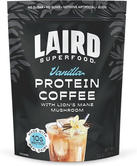 Laird Superfood Protein Coffee Powder - Vanilla Whey Protein, Instant Coffee Mix with Lion\u2019s... | Amazon (US)