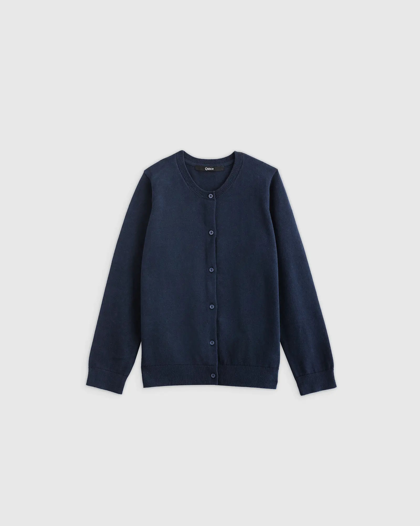 100% Organic Cotton Crewneck Cardigan  in Navy | Quince