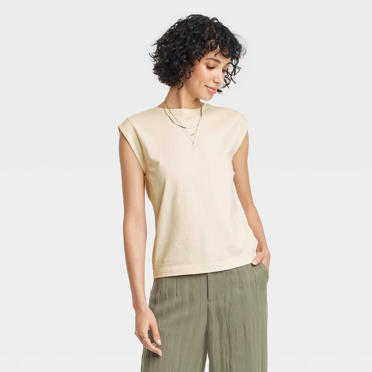 Women's Extended Short Sleeve T-Shirt - A New Day™ Cream M: Cotton Jersey, Midweight, Crew Neck... | Target