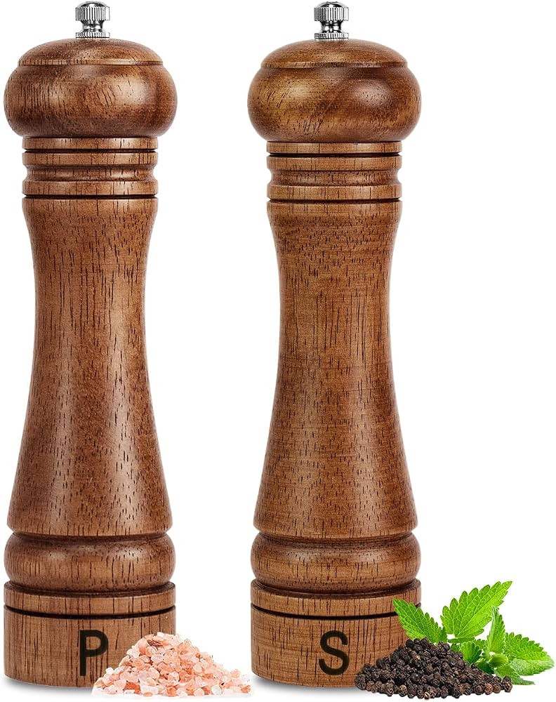 Haomacro Wooden Salt and Pepper Grinder Set Refillable Salt & Pepper Mills | Amazon (US)