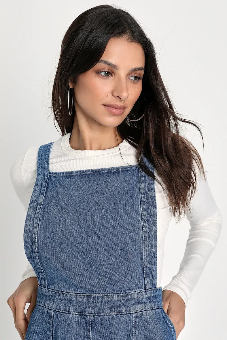 Complete Crush Medium Wash Denim Mini Overall Dress | Lulus (US)