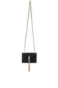 Saint Laurent Small Monogramme Suede Chain Tassel Bag in Black | FWRD 
