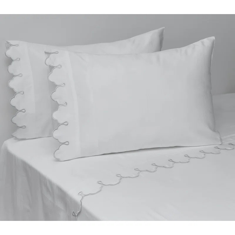 Belle Epoque Scalloped Embroidered 300 Thread Count 100% Cotton Sheet Set & Reviews | Wayfair | Wayfair North America