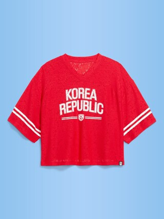FIFA World Cup 26™ Korea Republic Boxy Lace V-Neck T-Shirt for Women | Old Navy (US)