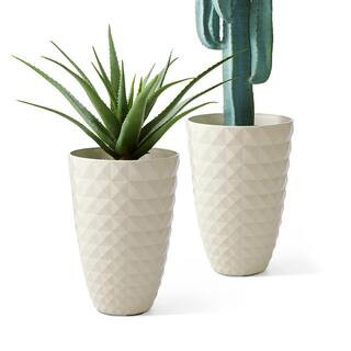 19.75 in. H Oversized Eco-Friendly PE and Stone Faux Ceramic Diamond Textured White Tall Planter (2-Pack) | The Home Depot