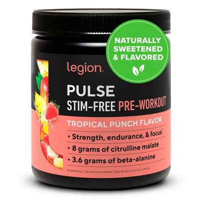 Legion Pulse Natural Pre-Workout Supplement Caffeine-Free - 20 Servings (Tropical Punch) | Target