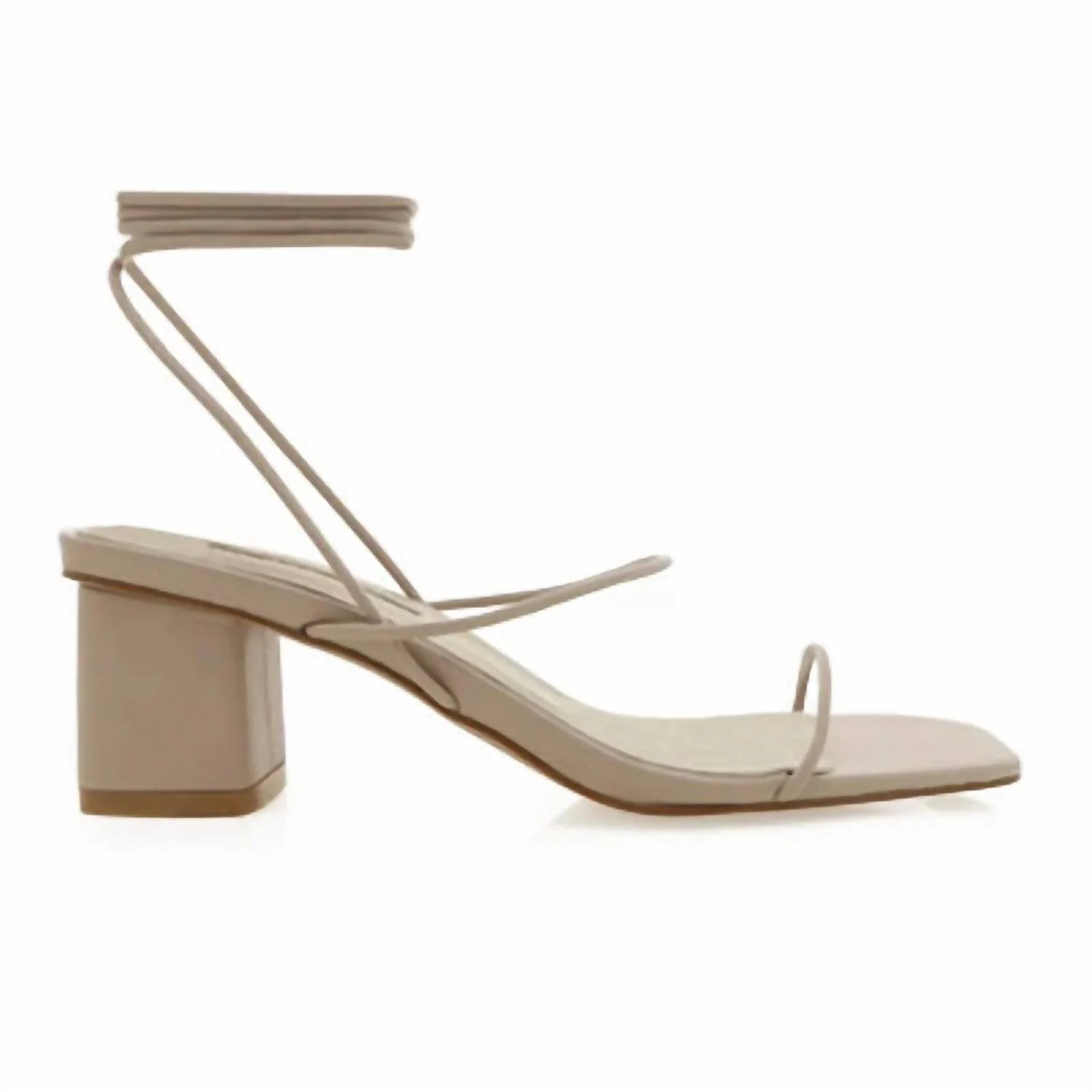 Women's Tie Ankle Strap Block Heel Sandal In Stone | Shop Simon