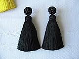 Thick Silk Black Tassel Earrings On Studs, Handmade Silk Black Beaded Thick Tassel Earrings, Massive | Amazon (US)