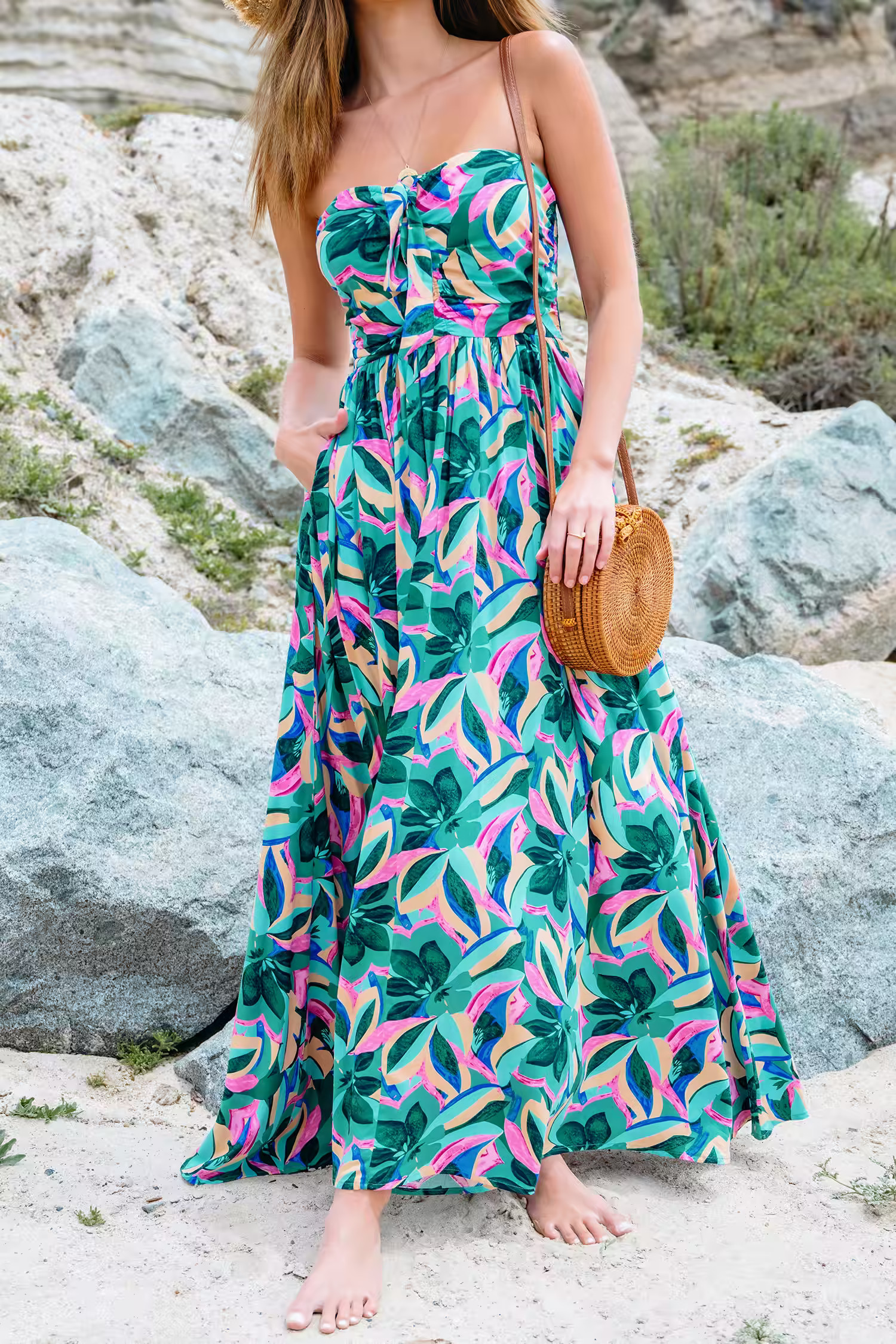Floral Bow Tie Maxi Tube Dress | Cupshe US