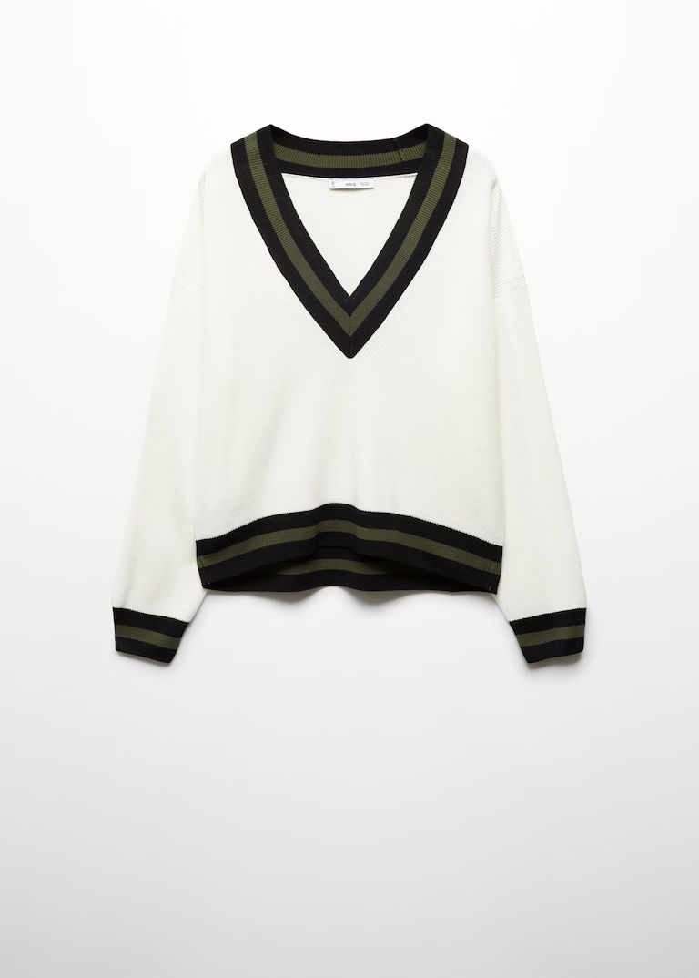 Contrasting v-neck sweater -  Women | Mango USA | MANGO (US)