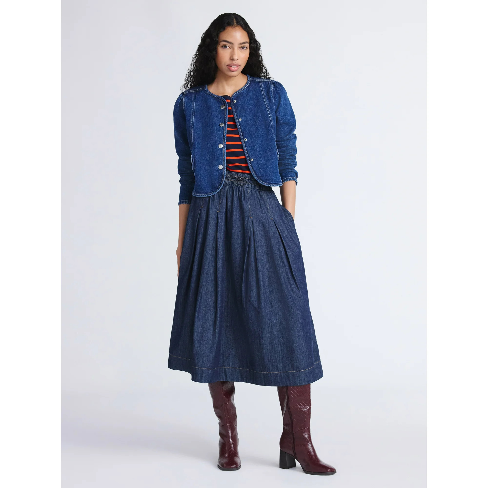 Free Assembly Women's Cropped Denim Jacket with Puff Sleeves, Sizes XS-XXL | Walmart (US)