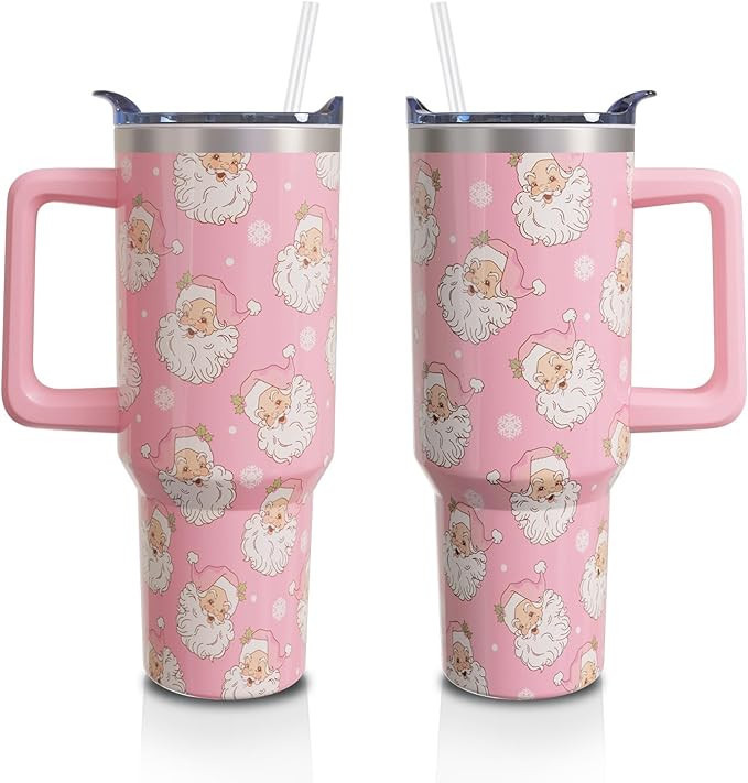Christmas Gifts 40 Oz Tumbler with Handle and Straw, Pastel Xmas Santa Claus Stainless Steel Doub... | Amazon (US)
