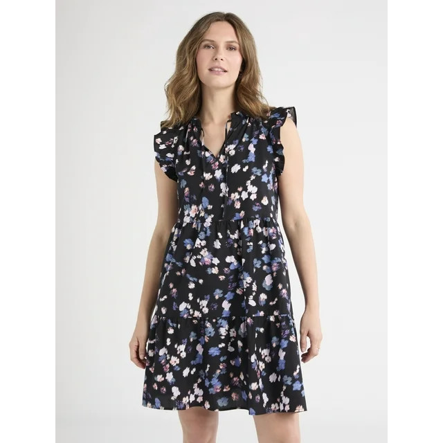 Time and Tru Women's Flutter Sleeve Mini Dress, Sizes XS-XXXL | Walmart (US)