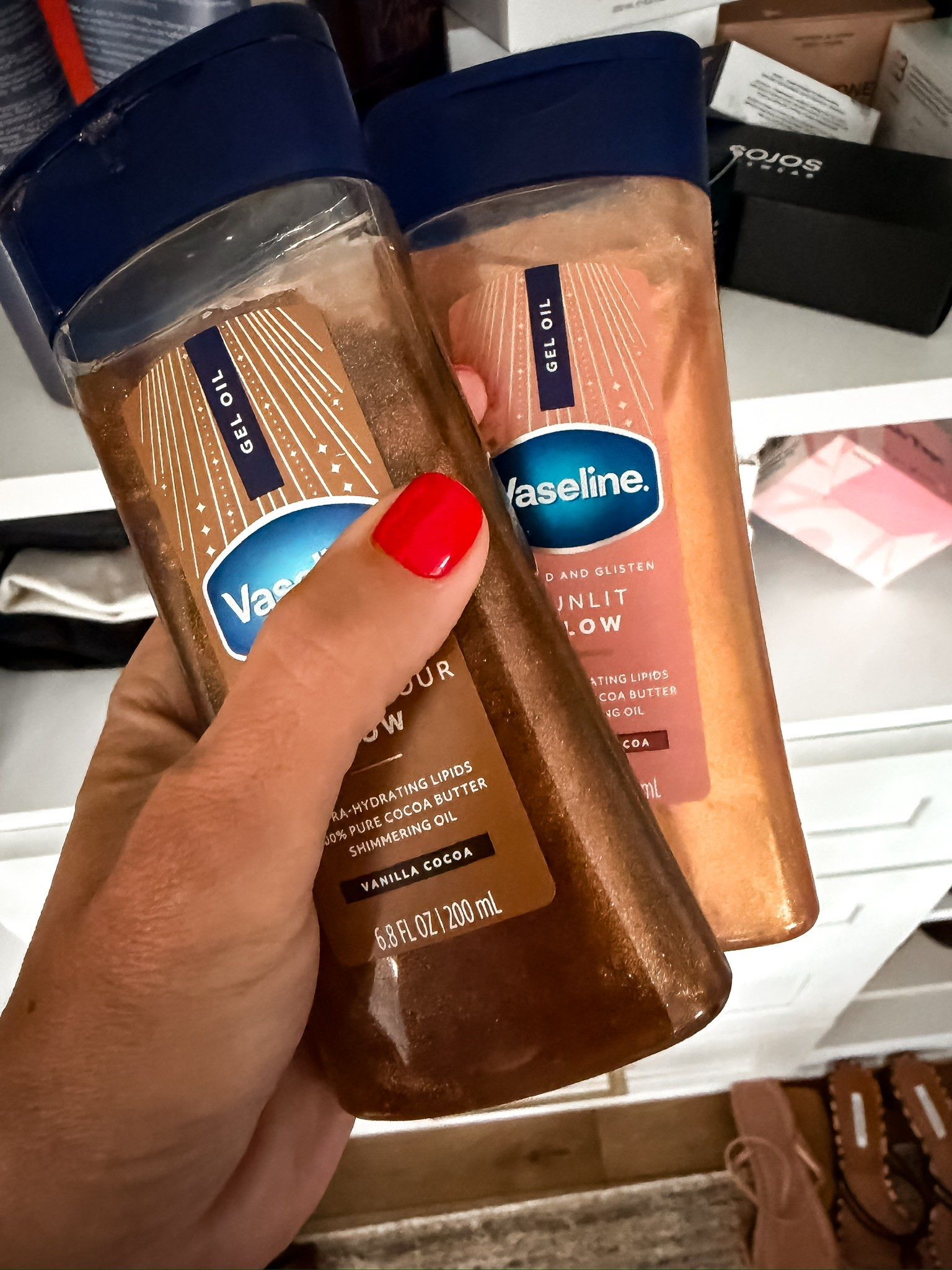 These Vaseline Gel Oils are great for soft, glowing skin. The shimmer gives the prettiest subtle glow while still feeling super hydrating and lightweight, and I love that you can use them daily for an effortless “healthy skin” finish. The vanilla cocoa scent is warm, cozy, and perfect for year-round use.

Body care staples, Vaseline gel oil, glowing skin, summer body glow, drugstore beauty find, hydrating body oil, shimmer lotion, affordable skincare, everyday essentials, self care favorites, TheMomInStyle

#LTKBeauty #LTKselfcare #LTKSeasonal